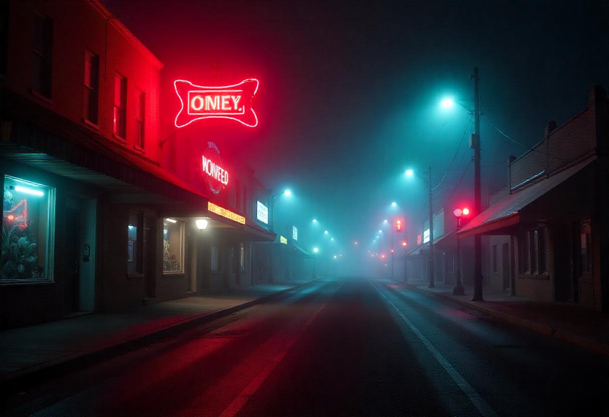 Neon lights of Nashville’s Honky Tonk Highway on Lower Broadway at night